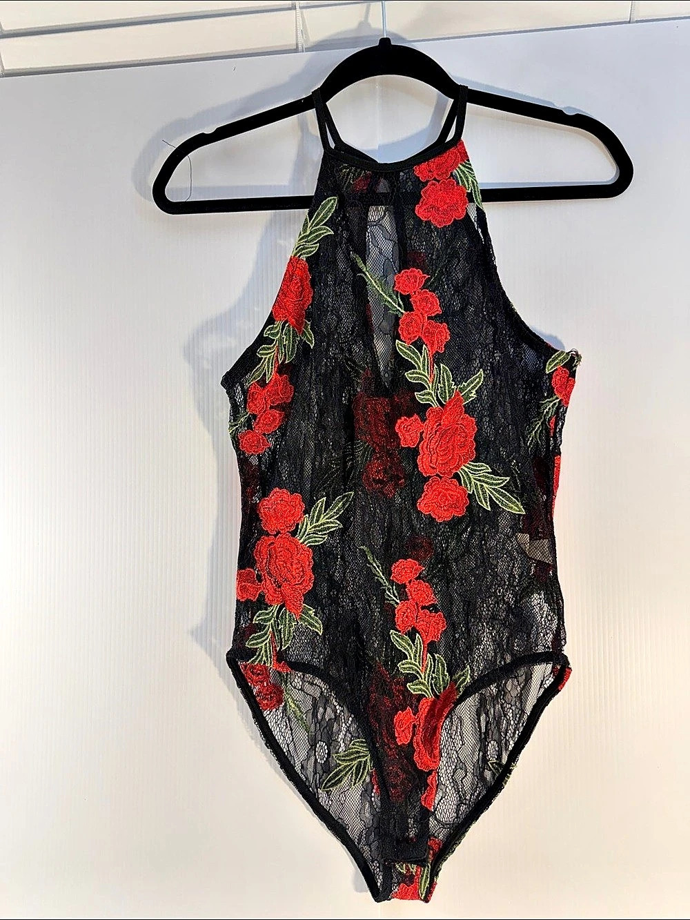 Forever 21 Floral Lace One-Piece in Black & Red Like New